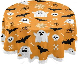 Bordduk Rund TABLEDFLEK Rolig Halloween Washable Polyester Dekorativt omslag för bröllopsfest matbankett60 tum