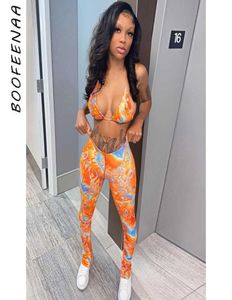 Boofeenaa Mode gedruckte Bra Crop Top und Hosen 2 -teilige Frauen sexy zwei Stück Club -Outfits Matching Sets Sweat Suits C87CC29 Y9512354