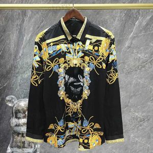 Herren lässige Hemden 2023 Hochwertige Strtwear koreanische Männer Schwarz Gold Barockdruck Blume Hemd Männer Schlankes fites Hemd Soziale Camisa Maskulina T240408