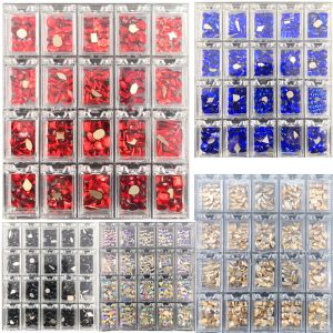 Dekorasyonlar 20 Boyut/400 PCS Tırnak Rhinestones Crystal Tail Art Rhinestone Karışık Şekiş Gems Tırnak Sanatı 3D Dekorasyon Düz Cam Pırlanta P400P