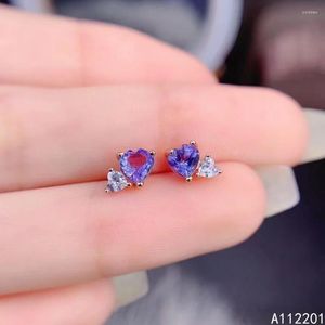 Stud Earrings Fine Jewelry 925 Sterling Silver Inset With Natural Gem Women's Elegant Heart Tanzanite Ear Support Detect