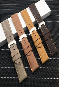 24mm 미친 말 진짜 가죽 브라운 웨이브 밴드 시계 밴드 Panerai 스트랩 PAM111441 벨트 도구 5916225 용 버터 플라이 버클