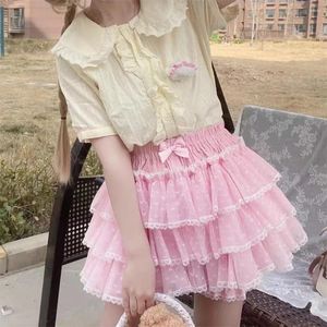 Kvinnors trosor lolita kawaii jk ruffles bloomers svartrosa vita harajuku kvinnor säkerhet korta byxor y2k japanska 90 -tals söta spets shorts