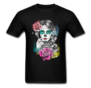 Aaliyah Day of the Dead Tshirt Skull Woman Tシャツ綿男性Tシャツフィットネス服メキシコスタイルトップローズプリントティーブラック4379576