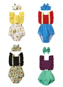 kids Rompers girls ruffle Flying sleeve romper infant toddler lemon sunflower star print Jumpsuits INS summer fashion baby clothin8537333