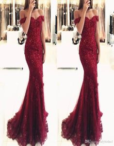 New Elegant Off the Shoulder Beaded Mermaid Prom Dresses Short Sleeves Lace Appliques Floor Length Formal Evening Dress Wear Custo1118183