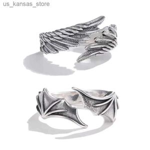 Clusterringe Vintage Angel Devil Flügel Paar Ring Mode Herren Schmuck Vintage Silber Punk Hip Hop einstellbar240408