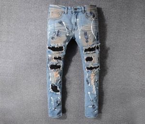 Знаменитые бренды Мужские дизайнерские джинсы Slim Fit Jeans Jeans Men Men Women Motorcycle Biker хип -хоп.