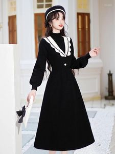 Casual Dresses Women Autumn-winter Sweater Dress Hepburn Style Knitted Spliced College Woolen Evening Vestido Largo Elegante Para Fiesta