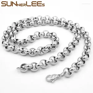 Necklace Earrings Set SUNNERLEES Stainless Steel Bracelet 4mm-9mm Rolo Link Chain Silver Color Mens Womens Fashion Jewelry Gift SC43 S