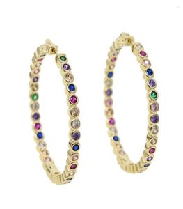 Hoopörhängen Boho Big örhänge Guldfärg Bezel Ställa in Rainbow Colorful Cubic Zirconia European Women Lady Gorgeous Jewelry7880355