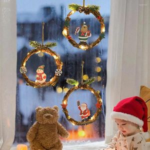 Dekorativa blommor Julkrans Santa Claus Room Decor Garland String Light Elk Round Ornament för Xmas Tree Holiday Festival