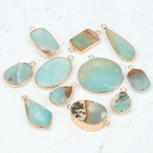 Pendant Necklaces 1pcs Natural Amazon Stone DIY Amazonite Charms Pendants Necklace Earring Bracelet Connectors For Jewelry Making Findings