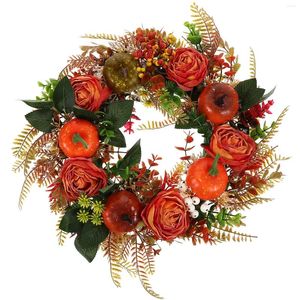 装飾的な花の花輪シミュレーションリーフローズ植物メープルプラスチック人工装飾秋の季節のドアの装飾