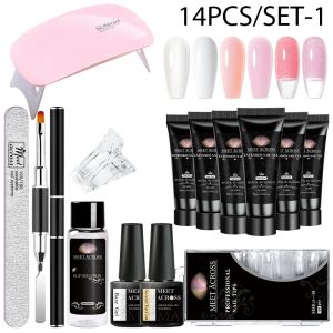 Kits MEET ACROSS Extension Nail Gel Set Acrylic Crystal Nude Clear Quick Extension UV Nail Gel Polish Kit Semi Permanent Varnish Tool