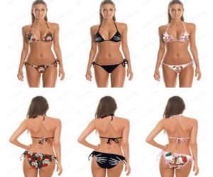 3D -Print -Schädel Bikini Set Bunte Blumenschädel Kuss zweiteilige Badeanzüge Schädel Finger Damen Bandage Strandwege billig6156960