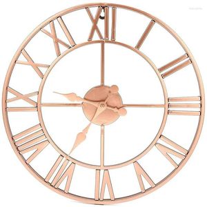 Väggklockor Metal Rose Gold Copper Roman Openwork Silent Clock European Style Home Decorative Mute smidesjärn 40 cm