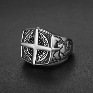 Vintage 14K Gold Viking Compass Ring Männer Punk Geometrische Riss Piraten Kompass Ring Schmuck Geschenk Größe 7-13y