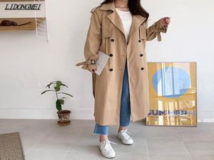 Trench Coat Autumn Clothes Women Korea Retro Midlength Windbreaker Big Lapel Double Breasted Suspender Waist Loose Puff Sleeve Wo4337376