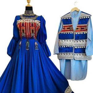 Novo design Vintage Kuchi Vestido de casal bordado renda de renda de renda afegã homens correspondentes da cintura feminino respirável