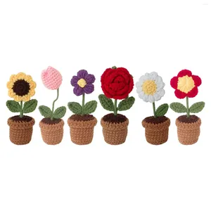 Decorative Flowers Handmade Crochet Flower Mini Potted Hand Knitted For Birthday Gift Valentine's Day Friends Women Kids Ornament Desktop