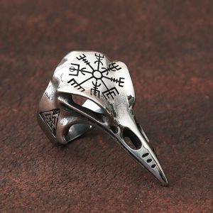 Odin Crow Skull Mens Ring Gothic 14K Gold Compass Rings for Men Viking Accessories Valknut Ring Amulet Pattern Jewelryift