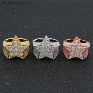 Cluster Rings Milangirl New Hip Hop Rock Five Star Ring for Mens Luxury Women Rhinestone Zircon Pentagonal Ring for Womens Wedding Party240408