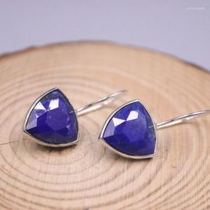 Kolczyki Dangle Natural Lapis lazuli dla kobiet srebro 925 Hook Trójkąt niebieski kamień szlachetny Vintage Biżuter