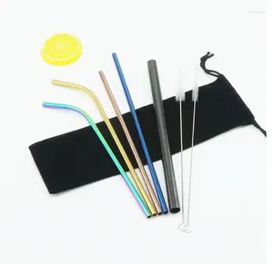 Drinking Straws 100set 7pcs/set metal reutilizável 304 Aço inoxidável Bents Straight Stravo com escova de limpeza para barra SN1903