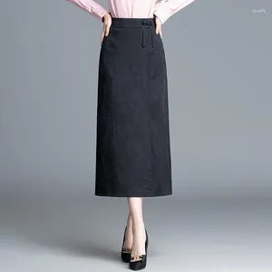 Saias vintage estilo chinês Black Bodycon Salia reta 2024 Spring Autumn Mulheres elegantes Slim Plus Size Long Office Lady 2418
