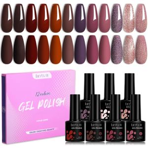 Kits LILYCUTE 12/10PCS Gel Nail Polish Set Brown Glitter Wine Red Color Manicure Kit Semi Permanent Soak Off UV Nail Art Gel Varnish