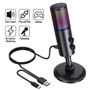 Mikrofonlar Soomfon RGB Kondenser USB Mikrofon Profesyonel Canlı Akış Mikrofonu Sessiz Düğme ile Oyun Kaydı için Gürültü Azaltma