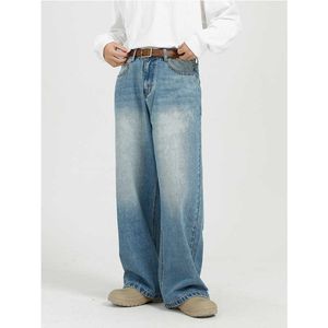Japon tarzı mavi uzun pantolonlar vintage kot kot tasarımcı erkek yıkanmış gevşek düz bol kot pantolon