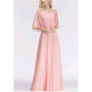 Eleganckie sukienki druhny na ramię długi różowy szyfon i linia ślubna formalne sukienki