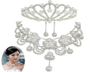 Bridal Jewelry sets wedding accessories chain crown three suits wedding tiara bridal necklace set necklace Beautiful Hair Accessor1651637