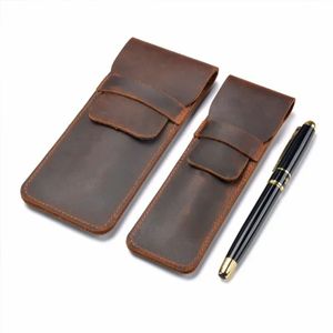 Handmade Pen Bag From Cowhide Genuine Leather Retro Pencil Bag Vintage Style Pencil Case Storage Bag for Journal Travel Supplies