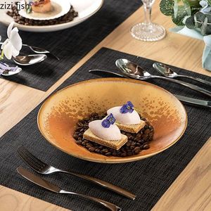 Bowls Retro Ceramic Shallow Mouthed Bowl Thick Soup Salad Dessert Pasta Deep Plate Restaurant Special Tableware