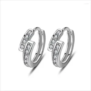 Hoop Earrings Pure 925 Sterling Silver For Women Jewelry Charm Crystal Geometric Earring Female Accessories Fashion Girl