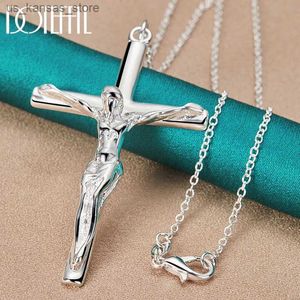 펜던트 목걸이 Doteffil Silver Color Jesus Cross Pendant Necklace 16/18/20/22/24/26/30 여성을위한 인치 체인 남성 매력 웨딩 jewlyry240408uari