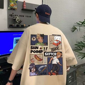 アメリカンヒップホップ漫画のグラフィティティーンエイジ高校生半袖トレンディストリートロックボーイTシャツ