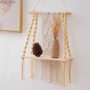 Altro Prodotto per la casa Centro Product Center -Handmade Tasselmacro Tapestry Wall Shelf Hanging Assicatore Boho Cotton Rope Plance Woven Ganger Inondazione in legno YQ240408