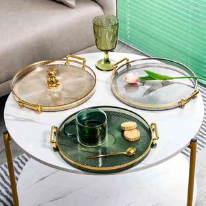 Plates Luxury Storage Tray With Golden Handle Household Tea Dessert Fruit Living Room Kitchen Plate Dinner