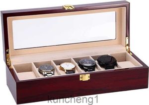 Orologio 6 slot orologio porta orologi con vetro in legno di legno con vetrina con chiusura di orologi da cuscinetto rimovibile.BrownPeachclear