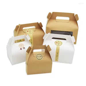 Gift Wrap White And Brown Cake Box With Window Paper Handle Wedding Party 10Pcs