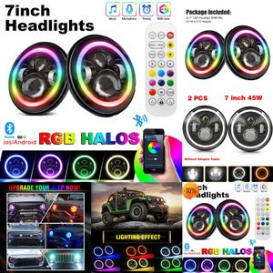 Novo farol de LED de 7 polegadas RGB Multi-Color Angel Eye Drl Halo Ring Light para Jeep Wrangler JK Tl LJ Unlimited 50W Dropshipping