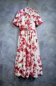 デザイナードレス24春/夏新しいポロカラー半袖プリントウエストシャツスカート