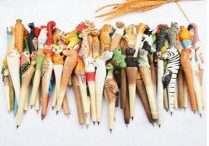 Animal escultura de madeira Creative Ballpond Pen Wood Ball Pens