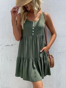 Jim Nora Casual Summer Beachdress Kvinnor ärmlös tank rund hals miniklänning sexig lös soild klänningar mode vestidos 240408