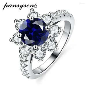 Cluster Rings Pansysen Vintage 925 Sterling Silver Flower Round Cut Sapphire Ruby Emerald Ring For Women Men Jubileumsfestsmycken