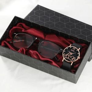 Wristwatches 2PCS Set Simple Women Watch & Sunglasses LOVE Leather Quartz Female Leopard Glasses Dress Clock Montre Fe